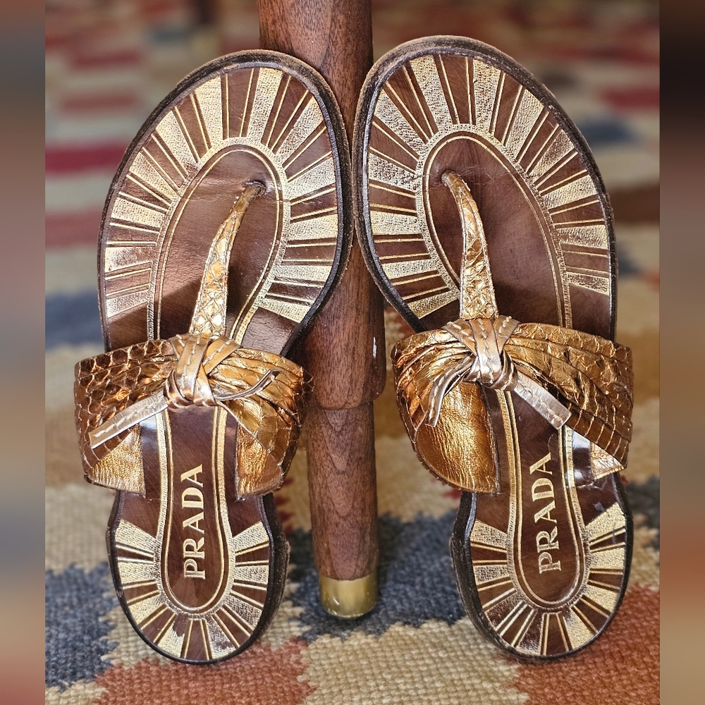 Prada Women's Gold & Brown Sandals